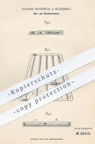 original Patent - Johann Seyfferth , Nürnberg , 1886 , Holzinstrument , Strohinstrument | Musikinstrument , Musik !!!