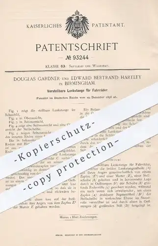 original Patent - Douglas Gardner u. Edward Bertrand Hartley , Birmingham , 1896 , Lenkstange für Fahrrad | Lenkung !