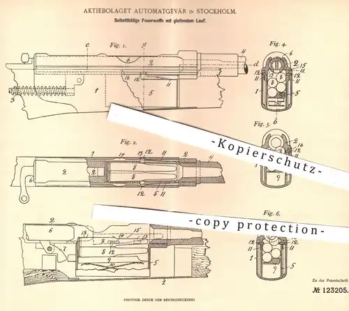 original Patent - Aktiebolaget Automatgevär in Stockholm , 1900 ,  Feuerwaffe | Waffen , Gewehr , Jagd , Militär !!!