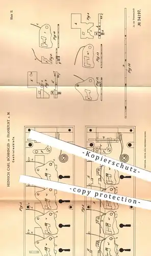 original Patent - Heinrich Carl Böhringer , Frankfurt / Main , 1885 , Kontrollschloss | Schloss , Türschloss , Tür !!!