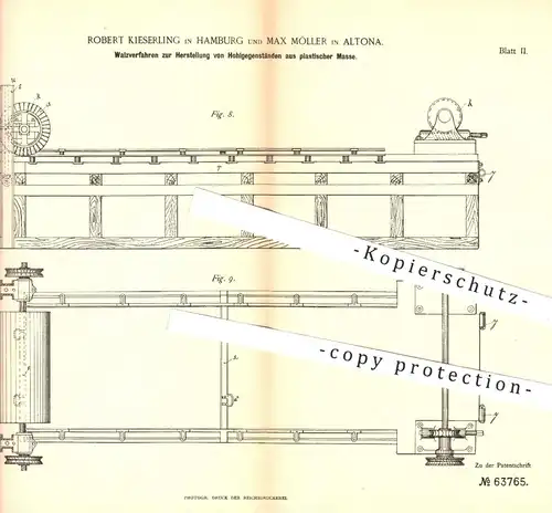 original Patent - Robert Kieserling , Max Möller , Hamburg Altona , 1891 , Walzverfahren für Hohlkörper | Walze , Walzen