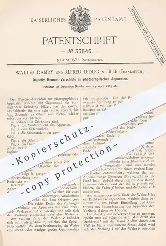 original Patent - Walter Damry / Alfred Leduc , Lille Frankreich 1885 , Objektiv - Moment - Verschluss Kamera | Fotograf