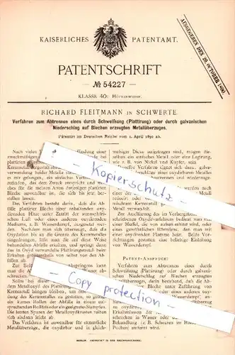 Original Patent  - Richard Fleitmann in Schwerte , 1890 , Hüttenwesen !!!