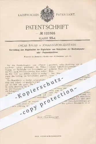 original Patent - O. Bauer , Johanngeorgenstadt , 1900 , Abgautschen der Papierbahn an Papier- u. Pappen - Maschinen !!