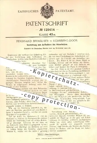 original Patent - Ferdinand Bethäuser , Nürnberg - Doos , 1900 , Auflockern von Ackerboden , Acker , Landwirtschaft !!