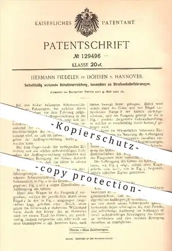 original Patent - H. Fiedeler , Döhren / Hannover , 1901 , Schutz für Straßenbahnen , Eisenbahnen , Eisenbahn !!!