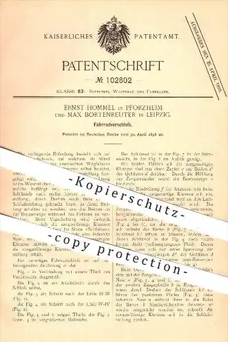 original Patent - Ernst Hommel , Pforzheim / Max Bortenreuter , Leipzig , 1898 , Fahrrad - Schloss , Fahrräder !!!