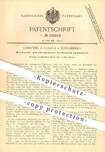 original Patent - Gebr. Junghans , Schramberg , 1898 , Wecker - Uhr mit Läutewerk , Uhren , Uhrwerk , Uhrmacher !!!