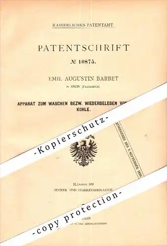 Original Patent - Emil Augustin Barbet à Anzin , 1879 , Appareil pour le lavage du charbon !!!