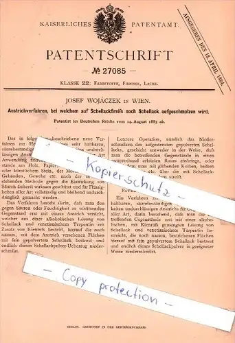 Original Patent - Josef Wojaczek in Wien , 1883 , Anstrichverfahren , Maler , Malerei , Schellack !!!