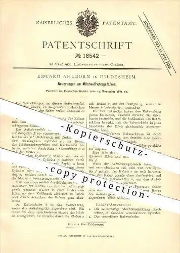 original Patent - Eduard Ahlborn in Hildesheim , 1881 , Milchaufrahmgefäße , Landwirtschaft !!!