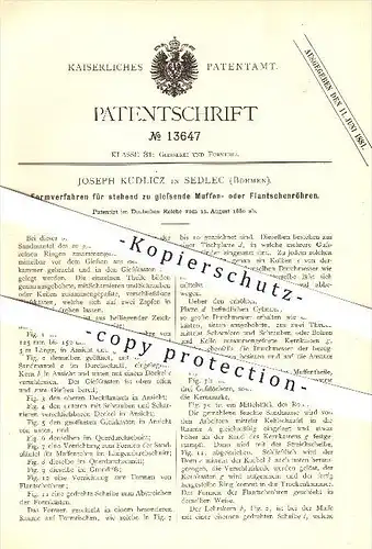 original Patent - Joseph Kudlicz in Sedlec , Böhmen , 1880 , Formverfahren für Muffen- oder Flantschenröhren !!!