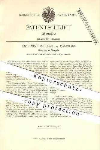 original Patent - Antonino Corradi in Palermo , 1882 , Stempel , Druckerei !!!