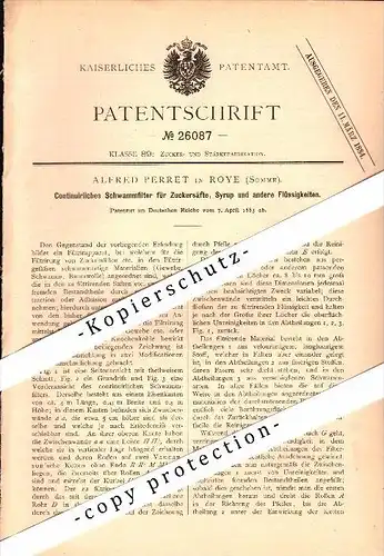 Original Patent - E. Charles et A. Perret à Roye , Somme , 1881 , Filtres pour les jus de sucre et de sirop !!!