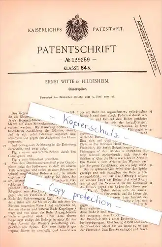 Original Patent  - Ernst Witte in Hildesheim , 1902 ,  Gläserspüler !!!