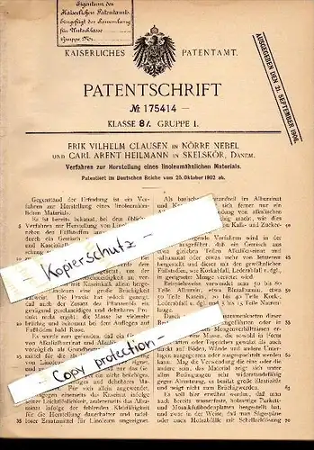 Original Patent - E. Clausen in Nörre Nebel und C.Heilmann in Skaelskör , 1902 , Linoleum - Herstellung , Skælskør !!!