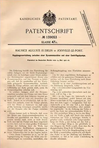 Original Patentschrift - M.A. Eudelin à Joinville le Pont , 1902 , Et embrayage centrifuge pour dynamo !!!