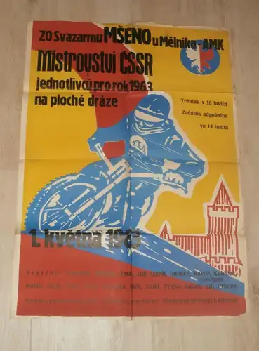 Speedway Melnik 1.05.1963 , Plakat / Poster , Bahnsport Nachlass !!!