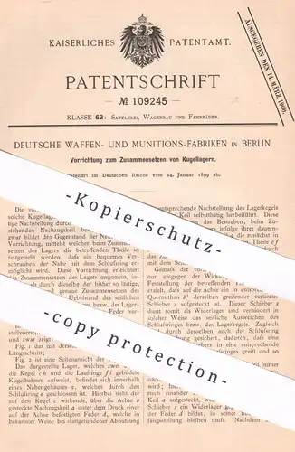 original Patent - Deutsche Waffen- & Munitions-Fabriken , Berlin , 1899 , Kugellager | Wagen , Fahrrad , Rad | Lager