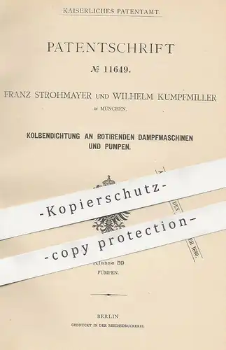 original Patent - Franz Strohmeyer , Wilhelm Kumpfmiller , München | Kolbendichtung an Dampfmaschine , Pumpe | Motor