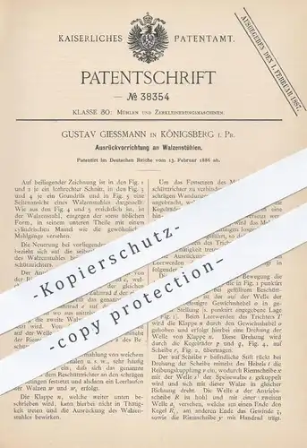 original Patent - Gustav Giessmann , Königsberg , Preussen , 1886 , Ausrückvorrichtung an Walzenstühlen | Walze , Mühle