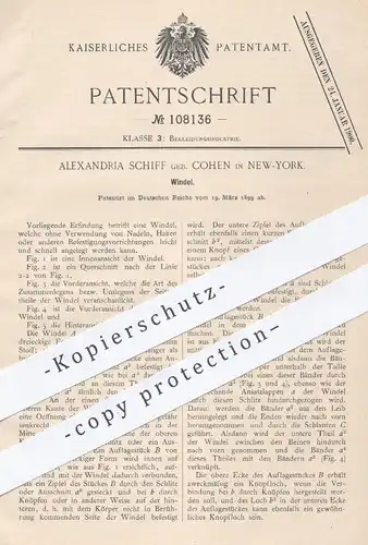 original Patent - Alexandria Schiff geb. Cohen , New York , USA , 1899 , Windel , Windeln | Bekleidung , Gesundheit !!