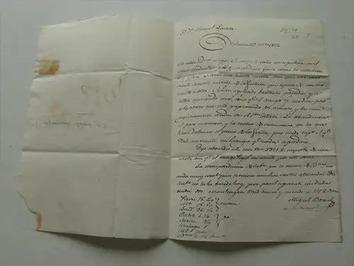 Handschriftlicher Brief von Valencia nach Cádiz an Manuel Lasala , 1824 , gestempelt !!!