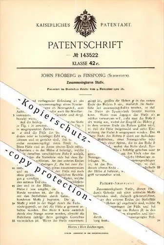 Original Patent - John Fröberg in Finspang , Schweden , 1902 , zusammenlegbares Stativ , Kamera !!!