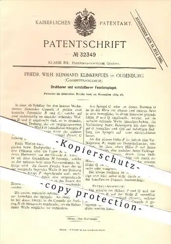 original Patent - F. W. Reinhard Klinkerfues , Oldenburg , 1884 , Drehbarer u. verstellbarer Fensterspiegel , Spiegel !!