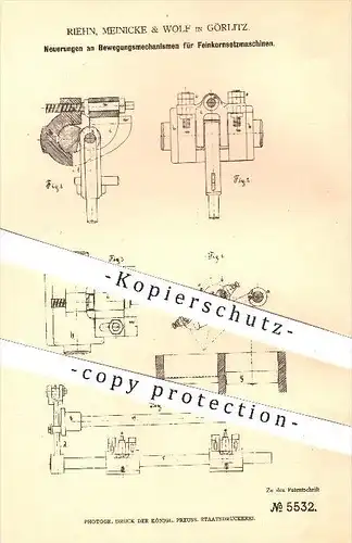 original Patent - Riehn, Meinicke & Wolf in Görlitz , 1878 , Bewegungsmechanismus an Feinkorn - Setzmaschinen , Erz !!!