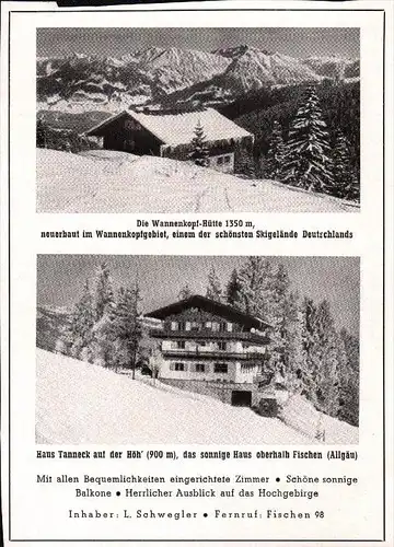 original Werbung - 1942 - Haus Tanneck , Fischen b. Oberstdorf i. Allgäu !!!