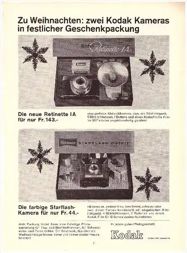 original Werbung / Reklame - 1959 - Kodak Retinette IA , Starflash Kamera , Weihnachten , Lausanne  , A4 Seite !!!