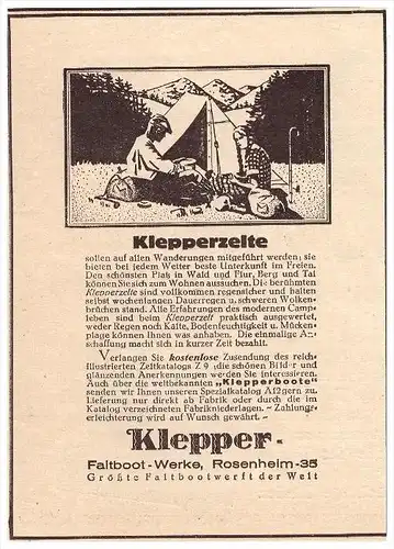 original Werbung - 1928 - Klepper , Zelte , Faltboot-Werke in Rosenheim , Werft !!!