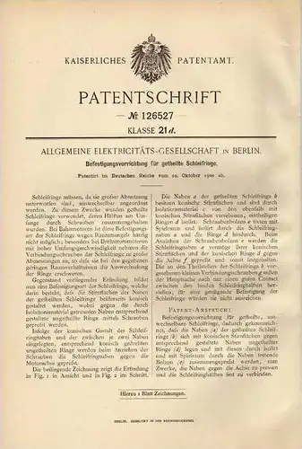 Original Patentschrift -  Allgem. Elektricitäts Gesellschaft in Berlin ,1900 , AEG , Elektrik , Schleifringe !!!