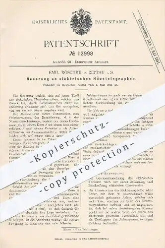 original Patent - Emil Röschke in Zittau , 1880 , elektrischer Haustelegraph | Telegraph , Telegraf , Strom , Elektrik !