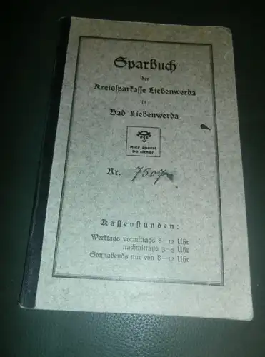 altes Sparbuch Bad Liebenwerda , 1937 - 1945 , Frida Schurig , Sparkasse , Bank !!!