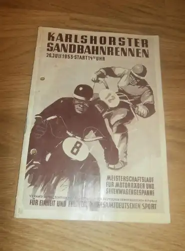 Sandbahnrennen Berlin Karlshorst 26.07.1953 , Sandbahn, Programmheft / Programm / Rennprogramm , program !!!