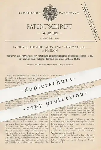 original Patent - Improved Electric Glow Lamp Comp. Ltd. , London England , 1898 , Glashohlkörper für Glühlampen | Glas