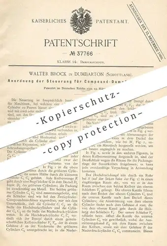 original Patent - Walter Brock , Dumbarton , Schottland , 1886 , Steuerung für Compound - Dampfmaschinen | Dampfmaschine