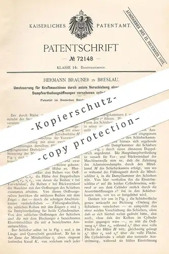 original Patent - Hermann Brauner , Breslau , 1893 , Umsteuerung für Kraftmaschinen | Dampfmaschine , Motor , Motoren