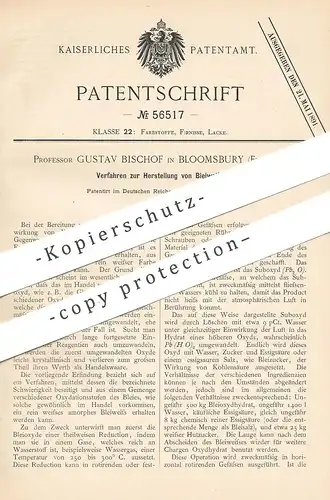 original Patent - Prof. Gustav Bischof , Bloomsbury , England , 1890 , Herst. von Bleiweiss | Blei , Bleioxyd | Chemie
