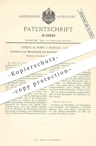 original Patent - Lippert & Sohn , Bunzlau / Schlesien , 1890 , Kunststein mit Glasoberfläche | Glas , Kunst , Gestein !