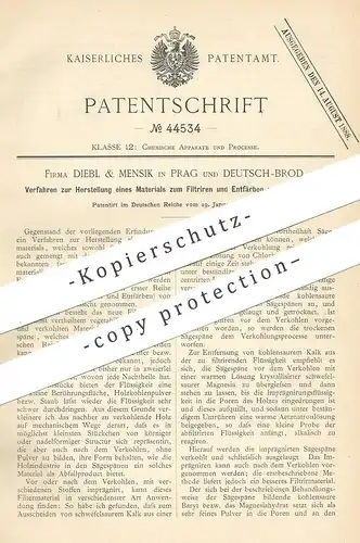 original Patent - Diebl & Mensik , Prag / Deutsch Brod , 1888 , Filtrieren u. Entfärben von Flüssigkeiten | Filter !!!