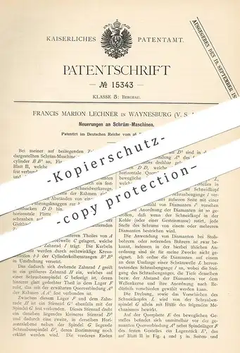 original Patent - Francis Marion Lechner , Waynesburg , USA , 1881 , Schrämmaschine | Bergbau | Bergwerk | Werkzeug