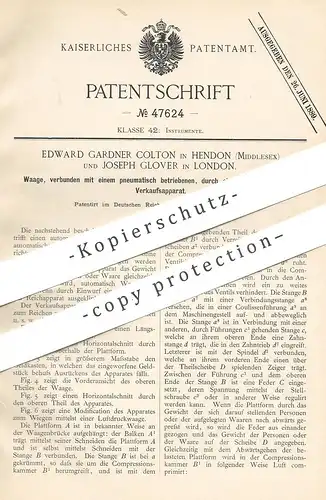 original Patent - Edward Gardner Colton , Hendon , Middlesex | Joseph Glover , London England | Waage m. Verkaufsautomat