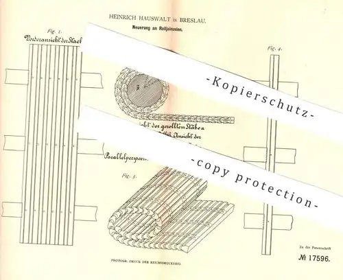 original Patent - Heinrich Hauswalt , Breslau , 1881 , Rolljalousie | Rollo , Jalousie , Vorhang , Gardine , Jalousien