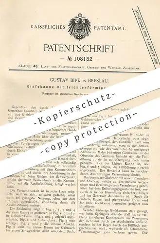 original Patent - Gustav Birk , Breslau , 1898 , Gießkanne mit trichterförmigem Auslauf | Kanne , Garten , Gärtner !!