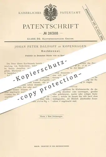 original Patent - Johan Peter Dalhoff , Kopenhagen , Dänemark , 1883 , Kochkessel | Kessel , Kochen , Kochtopf , Herd !!