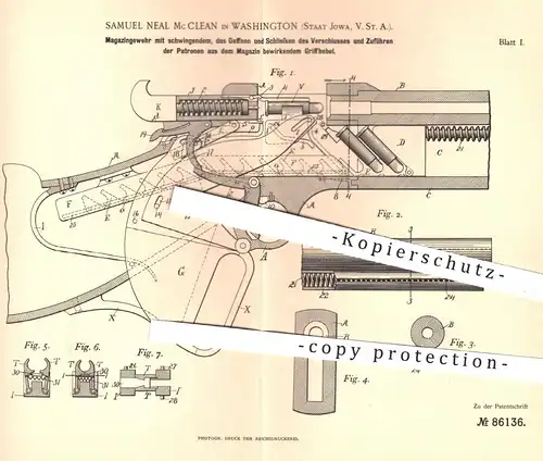 original Patent - Samuel Neal Mc Clean , Washington , Iowa , USA , 1894 , Magazingewehr | Gewehr , Waffen , Militär !!