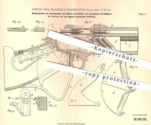 original Patent - Samuel Neal Mc Clean , Washington , Iowa , USA , 1894 , Magazingewehr | Gewehr , Waffen , Militär !!